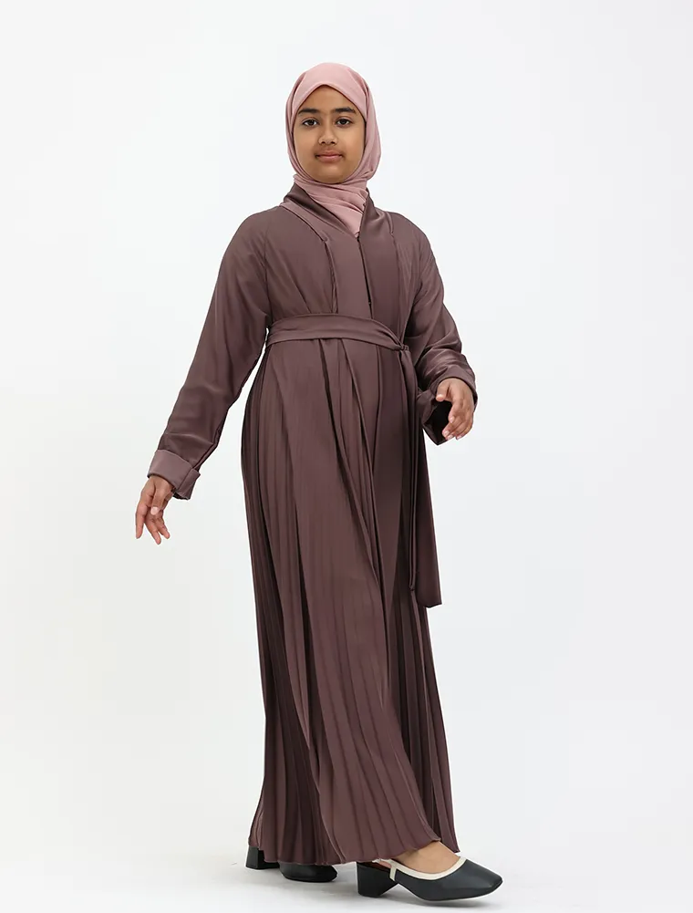 Girls Mauve Pleated Silhouette Abaya